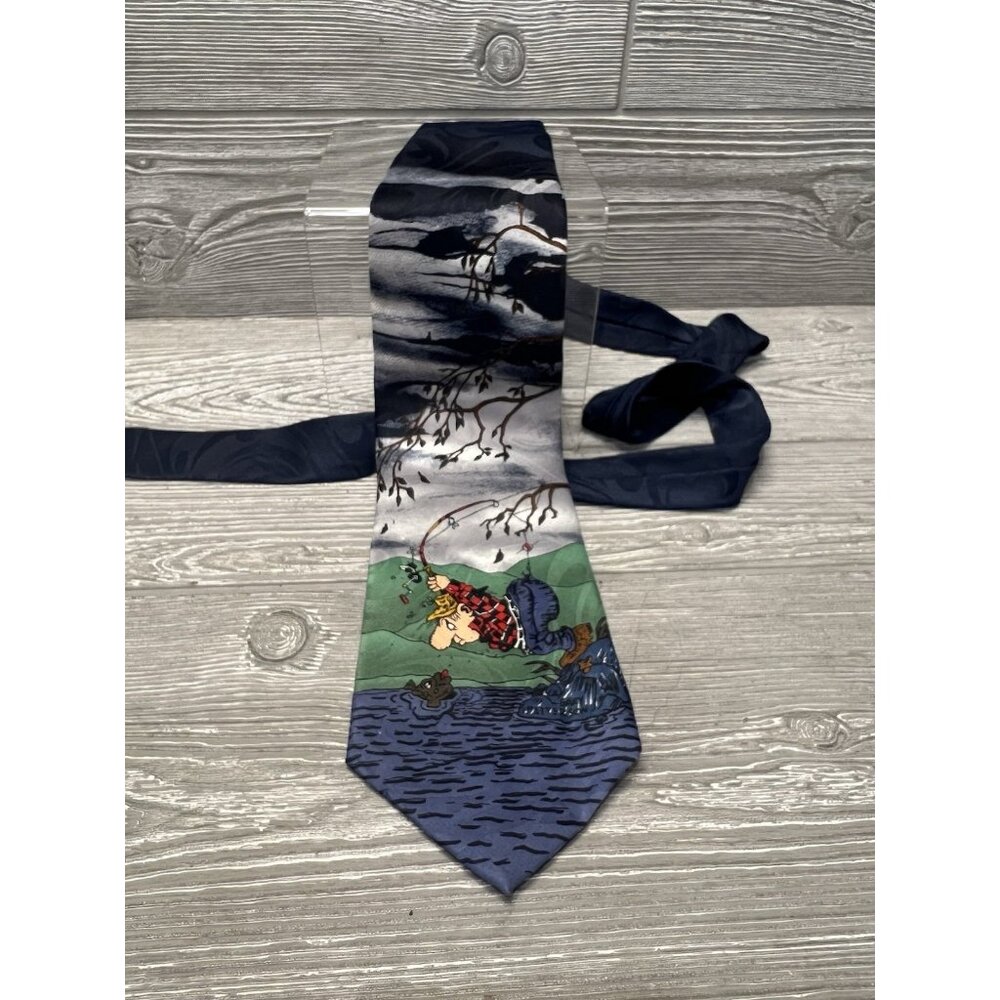 Vintage Balancine Fisherman Hot Cakes Gary Patterson Novelty Tie Necktie Fishing